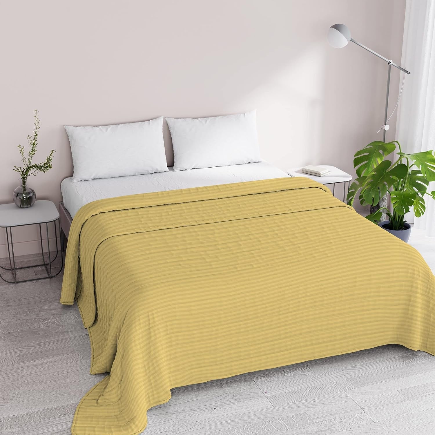 Sommerdecke Satinstreifen, Polyester, Creme, 260 x 250 cm Steppdecken und Steppdecken Naty Shop Gelb 260 x 250 cm