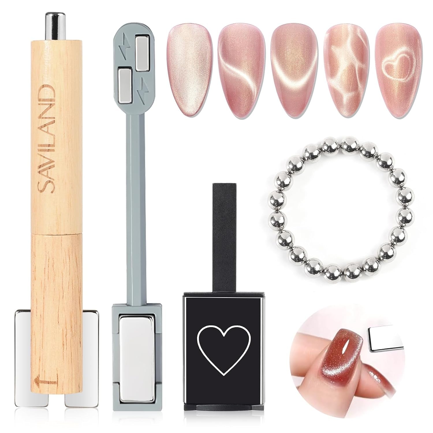 SAVILAND 4X Hochfester Cat Eye Magnet Für Nagel: 3-In-1 Nagel Magnet Rund Lange Streifenperle N35 Neodym Ultra Strong Magnet Für Nagellack Präzise 3S Formung Cat Eye Gel Nagellack Magnet Magnetstift