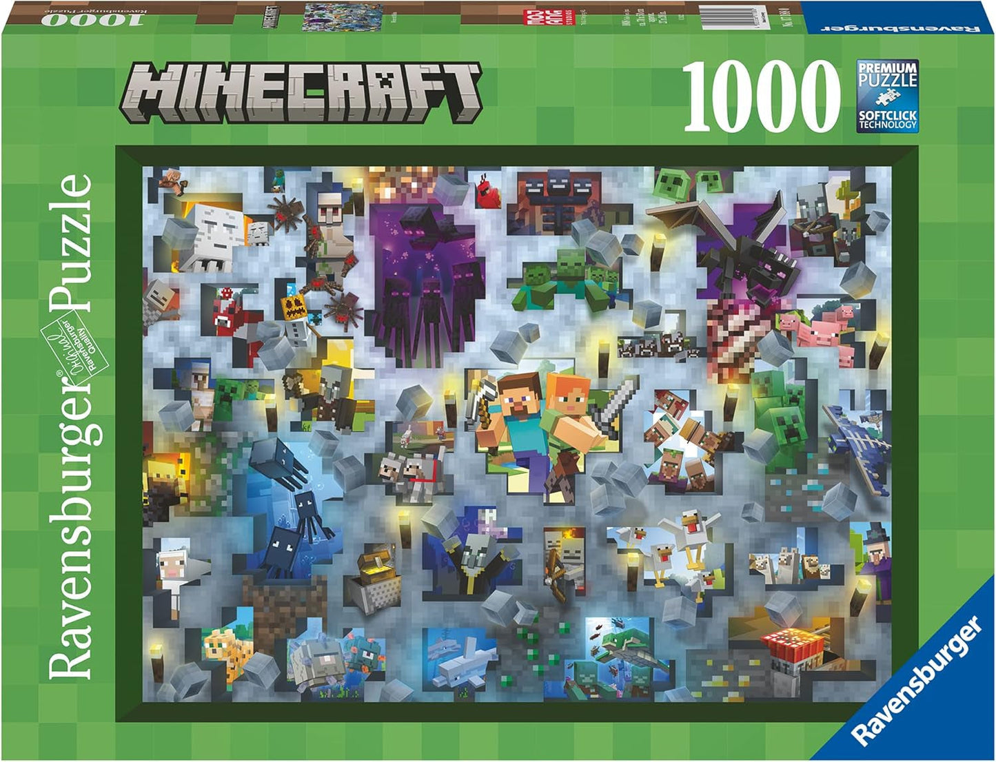 Ravensburger Puzzle 12000422 – Minecraft Mobs – 1000-teiliges Minecraft-Puzzle für Erwachsene und Kinder ab 14 Jahren. Puzzle Naty Shop Pixelate