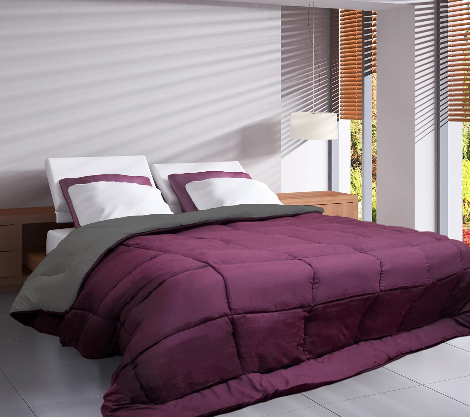 Toison D'Or Cocoon Steppdecke, Pflaume / Stahl, 140 x 200 cm Steppdecken und Steppdecken Naty Shop Pflaume / Stahl 200 cm x 200 cm