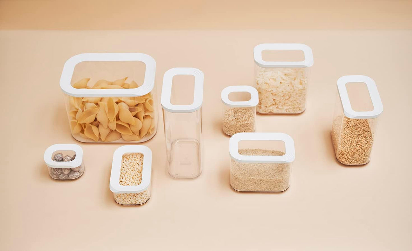 Mepal Set mit 6 Vorratsgläsern mit Deckel – rechteckige Lebensmittelbehälter – Küchen-Organizer aus Kunststoff – luftdichte Vorratsbehälter – 2 x 2000 ml, 2 x 1000 ml, 1 x 1500 ml und 1 x 425 ml – weiße Lebensmittel-Aufbewahrungsboxen Naty Shop