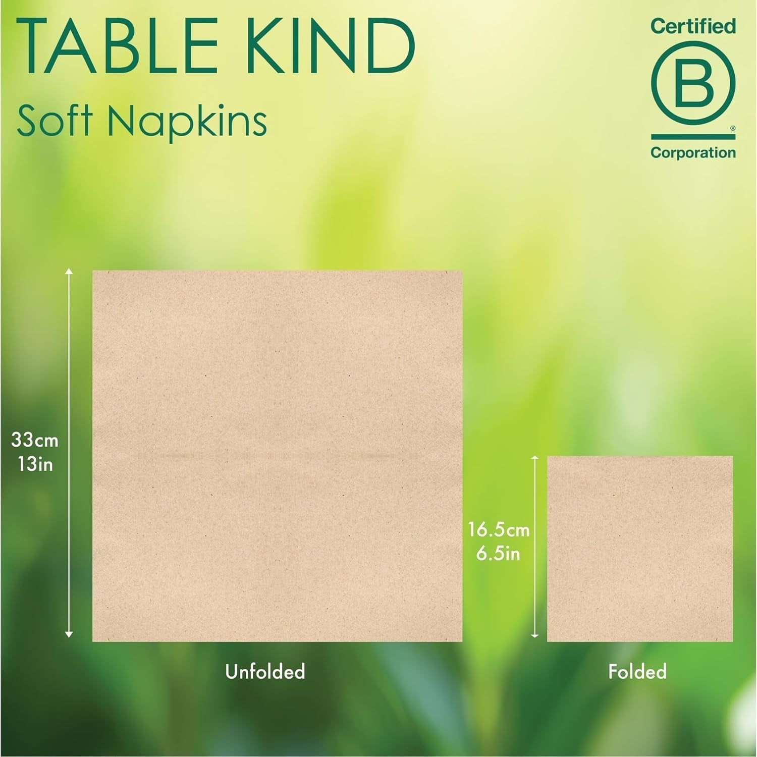 Tisch Art | 100 Großpackungen aus weichem Recyclingpapier, braune Einweg-Partyservietten, geeignet für den täglichen Gebrauch, umweltfreundlich, aus Kraftpapier, ungebleicht, kompostierbar, hergestellt in der EU, 2-lagig, 33 cm
