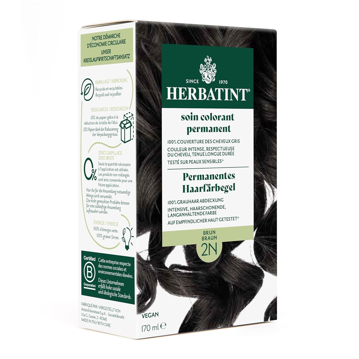 Permanentes Haarfärbegel 6N Dunkelblond – 170 ml I Ammoniakfrei, 100 % Grauhaarabdeckung I Getestet auf empfindlicher Haut, mit 8 Pflanzenextrakten Naty Shop Haarfärbemittel 2N Braun