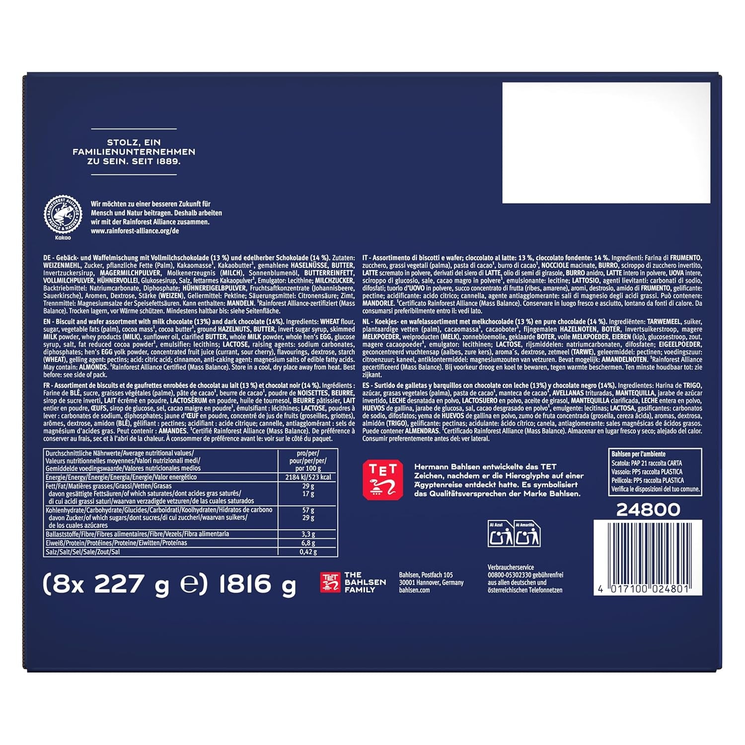 Bahlsen Favorite Collection XL 1 Packung knusprige Teig- und Waffelmischung mit Milch- und dunkler Schokolade (8 x 227 g/ 1816 g)