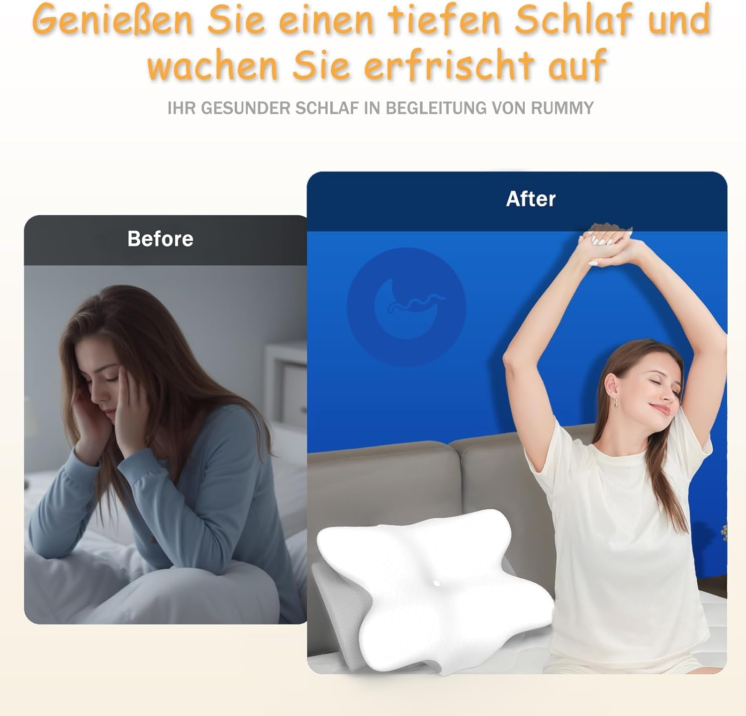 Ergonomisches Nackenkissen aus Memory-Schaum mit abnehmbarem, waschbarem Bezug für orthopädischen Schlaf, Nacken- und Bauchschmerzen (55 x 35 x 13 cm). Orthopädische Nackenkissen von Naty Shop