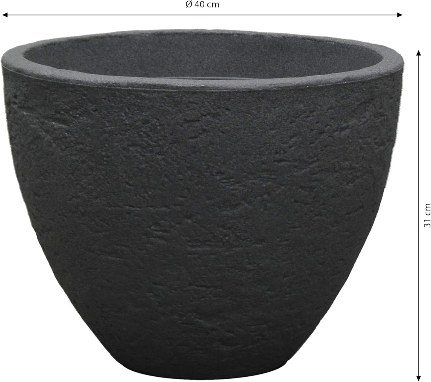 Dehner Steintopf, Ø 40 cm, Höhe ca. 31 cm, Kunststoff, Anthrazit
