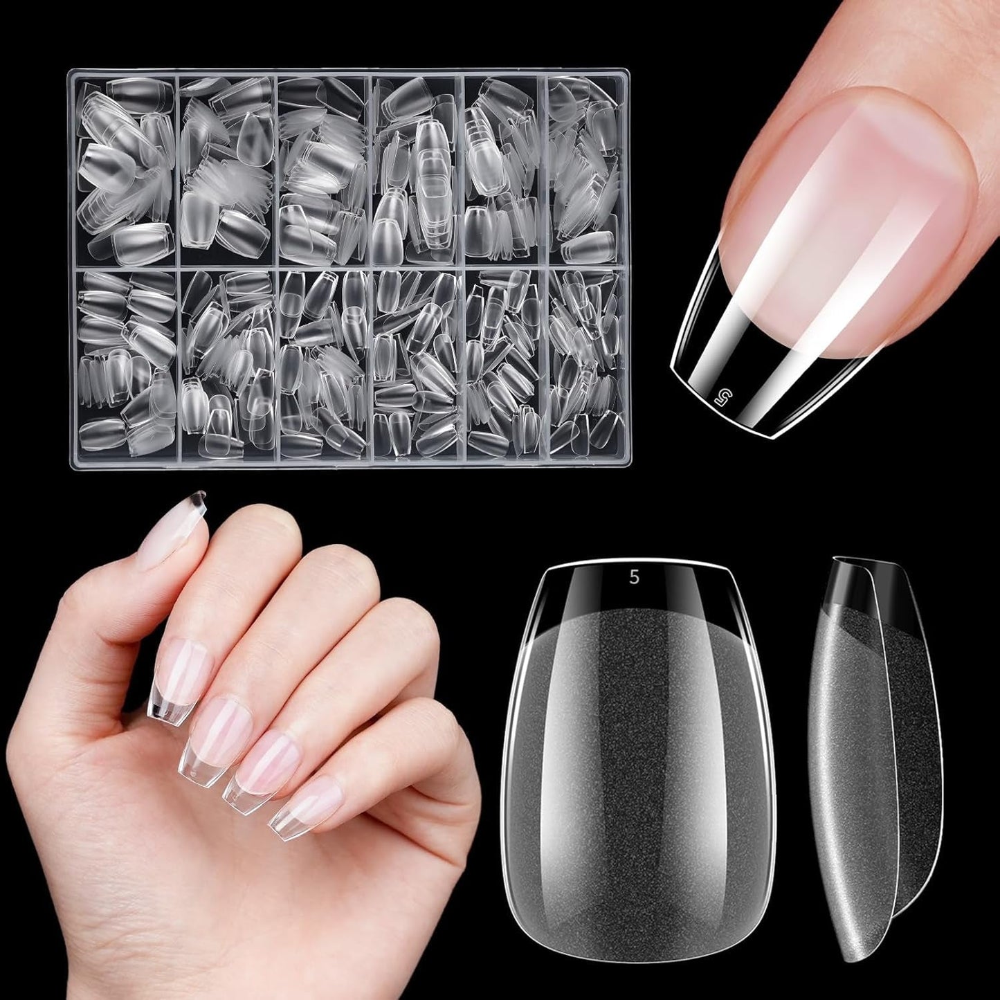 Kurze künstliche Nägel, 500 Stück, weiche Gel-Nagelspitzen mit vollständiger Abdeckung für Gelnägel, 12 Größen, vorpolierte Nagelspitzen für Gelnägel, kurze künstliche Nägel, Sargnagelverlängerungen mit Box