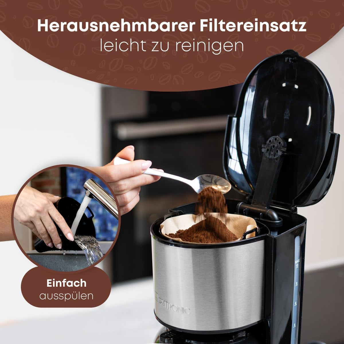 Clatronic® Kaffeemaschine mit Thermokaraffe für 8–10 Tassen Kaffee (ca. 1,2 l) | Filterkaffeemaschine aus Edelstahl | Doppelwandige Thermoskaraffe | Kein Temperaturverlust | Kaffeemaschine 800 W | KA 3805