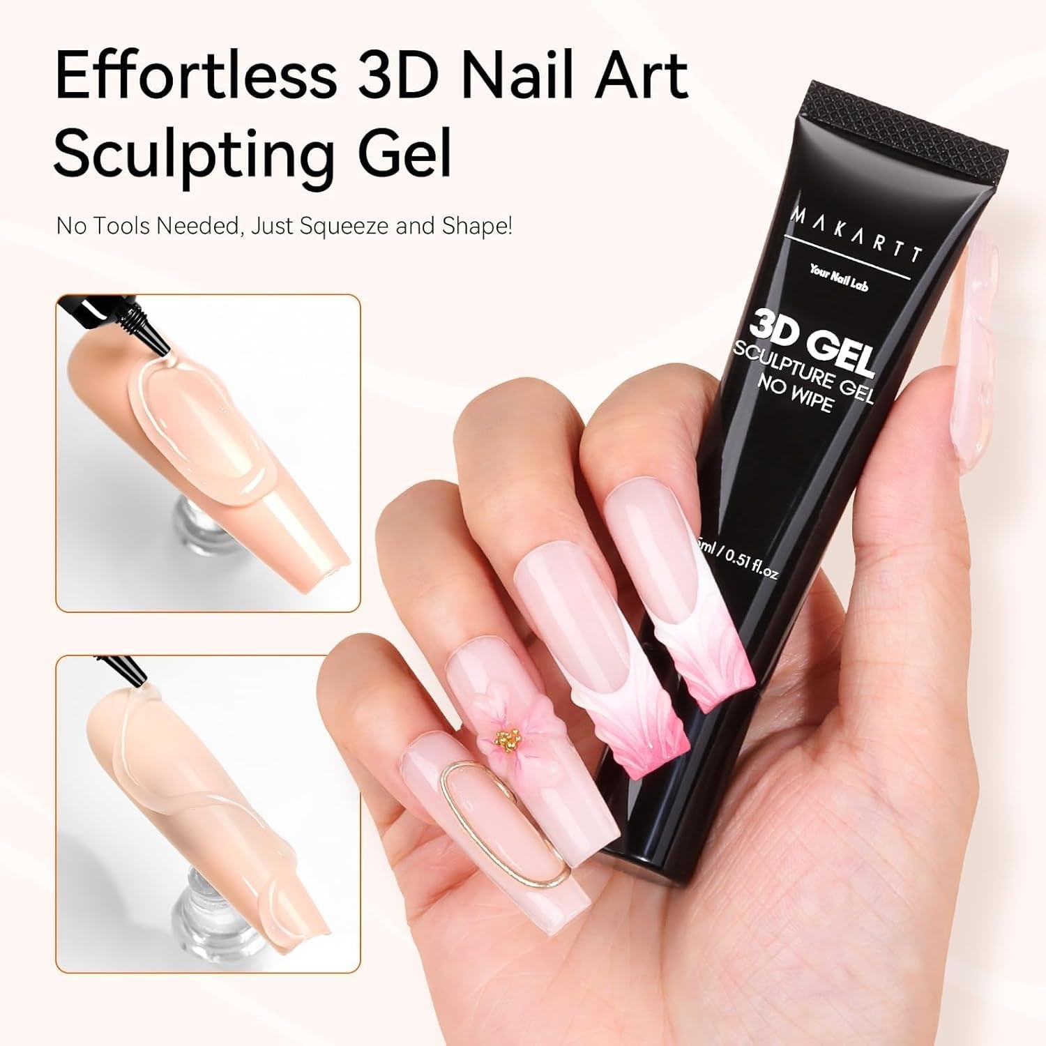 Makartt 3D Nail Art Gel – Strass-Klebegel 15 g für Nagel-Schlüsselanhänger, multifunktionales Nagelskulptur-Gel für DIY-Nageldesign, Nagelskulptur-Nagelmodellierung zu Hause (transparent)