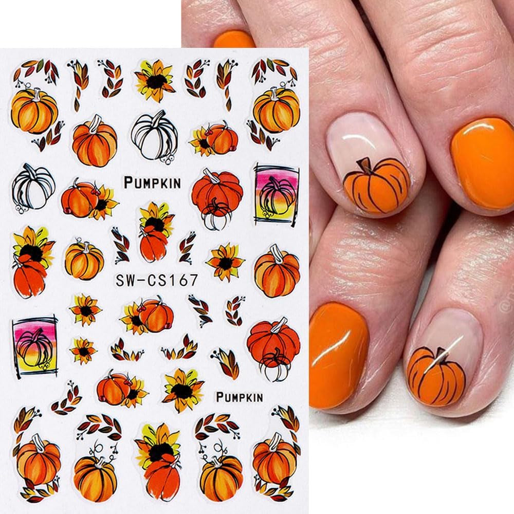 3D Herbst Nagelaufkleber Kürbisblätter Nagelaufkleber Geometrische Linie Blumen Nagelaufkleber Thanksgiving Day Design Nagelaufkleber Herbst Kürbis Nagelaufkleber Nagelzubehör Nagelkunst