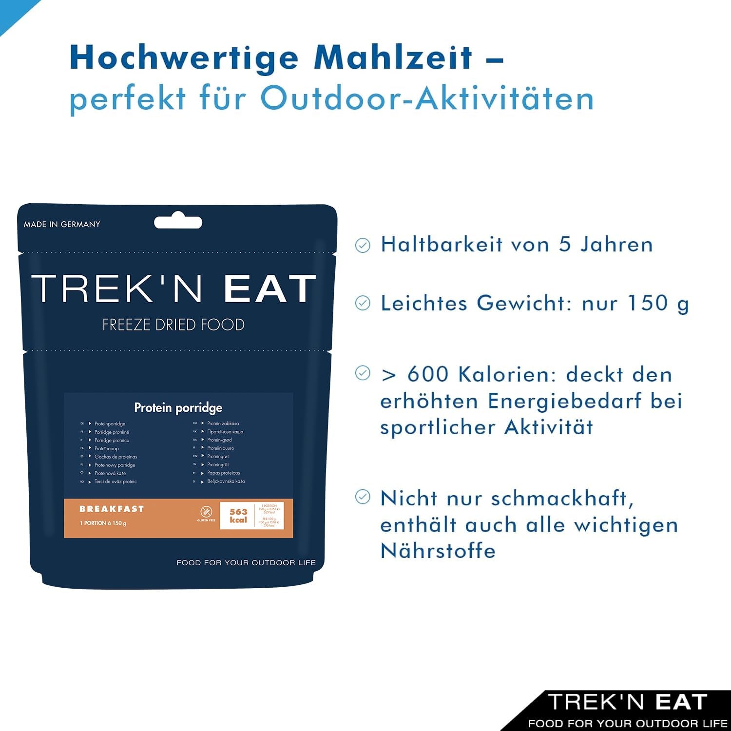 Trek'n Eat Protein Porridge – proteinreiches Frühstück für draußen | Gefriergetrockneter Tisch für Camping, Wandern und Expeditionen | Sättigend, schnell zubereitet, ideal für unterwegs