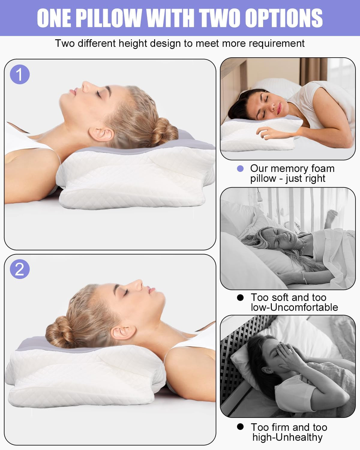 Nackenkissen, Seitenstützkissen, Memory-Schaum-Kissen, orthopädisches Kissen, ergonomisches Nackenstützkissen für optimale Unterstützung von Rücken und Bauch, Seitenstützkissen (62 x 41 x 13 cm), orthopädische Halskissen von Naty Shop