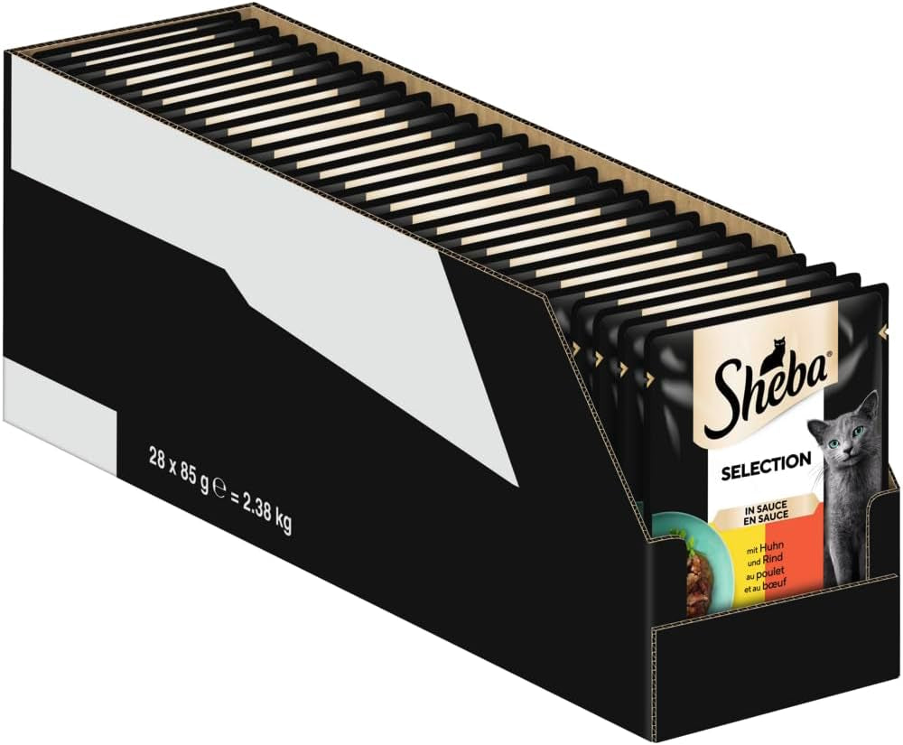 Nassfutter für Katzen Sheba Selection im Portionsbeutel mit Huhn und Rindfleisch in Sauce 28x85g