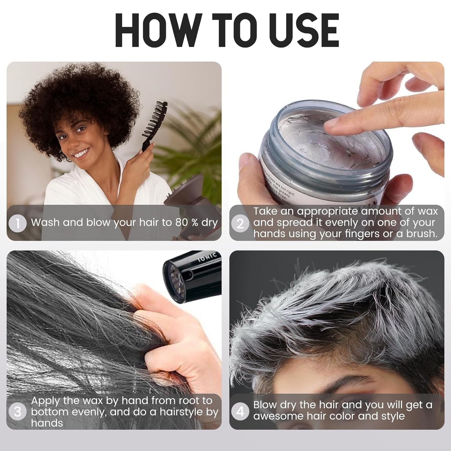 Temporäre Haarfarbe, Styling-Haarton für Männer und Frauen, natürliche Haarpomade, Haarfärbewachs für Party, Cosplay und Halloween, 4,23 oz (Silbergrau) Naty Shop Haarfärbemittel