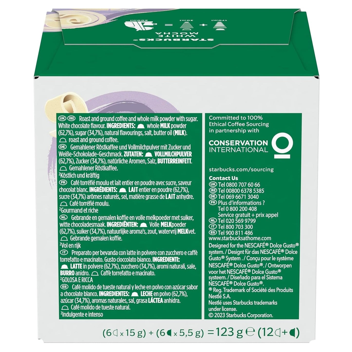 STARBUCKS White Mocha von Nescafé Dolce Gusto Kaffeekapseln 6 x 12 (72 Kapseln)