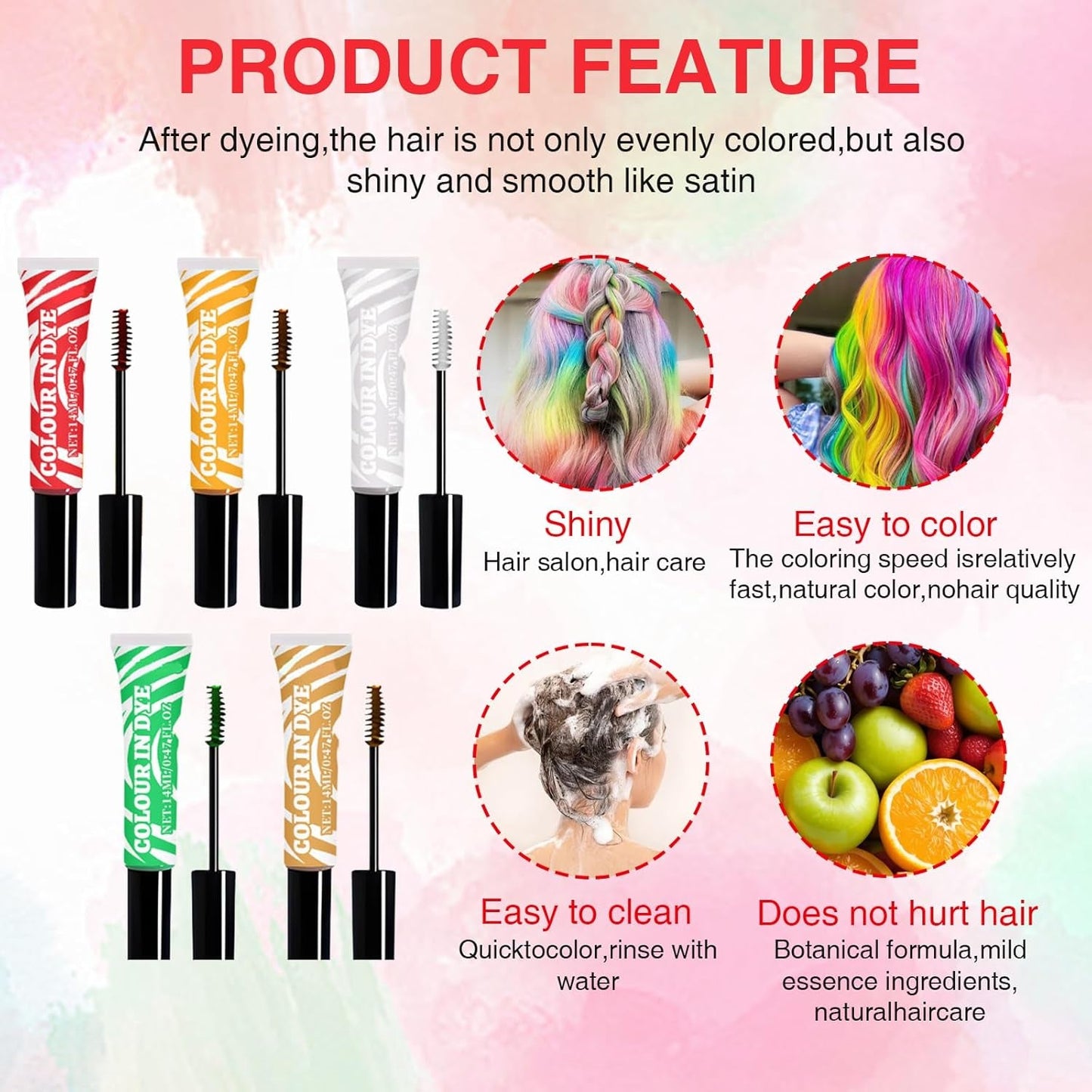 5 Farben Temporäre Haarfarbe für Kinder, waschbare Farbe, Mascara, Haarkreide, Salon-Haarfarbe, Naty Shop