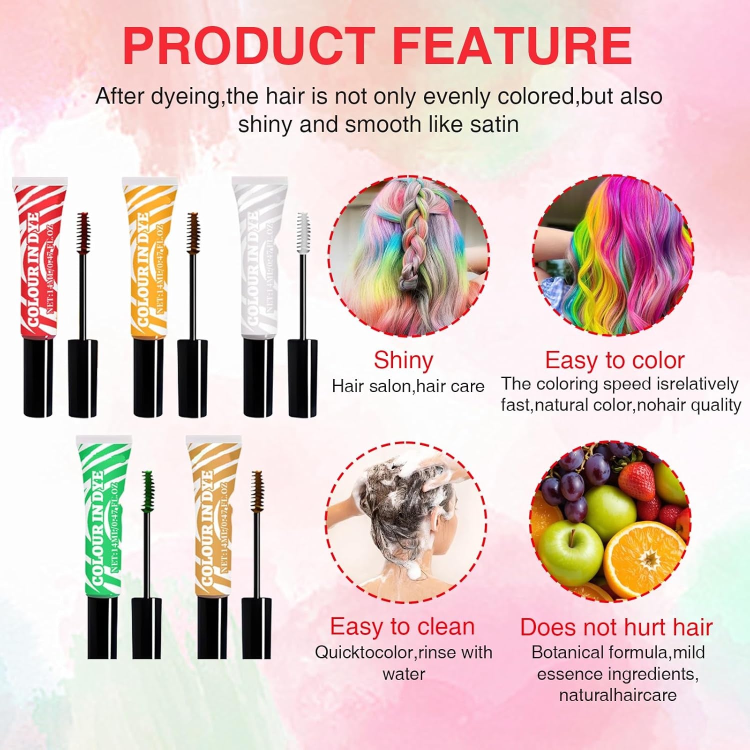 5 Farben Temporäre Haarfarbe für Kinder, waschbare Farbe, Mascara, Haarkreide, Salon-Haarfarbe, Naty Shop