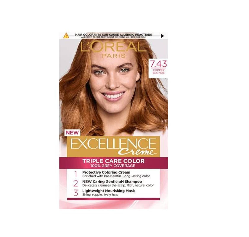 L'Oréal Paris Excellence Creme Coloration, 7,43 Kupfergoldblond, 1 Packung (1 x 1 Stk) Haarfärbemittel Naty Shop Standardtitel