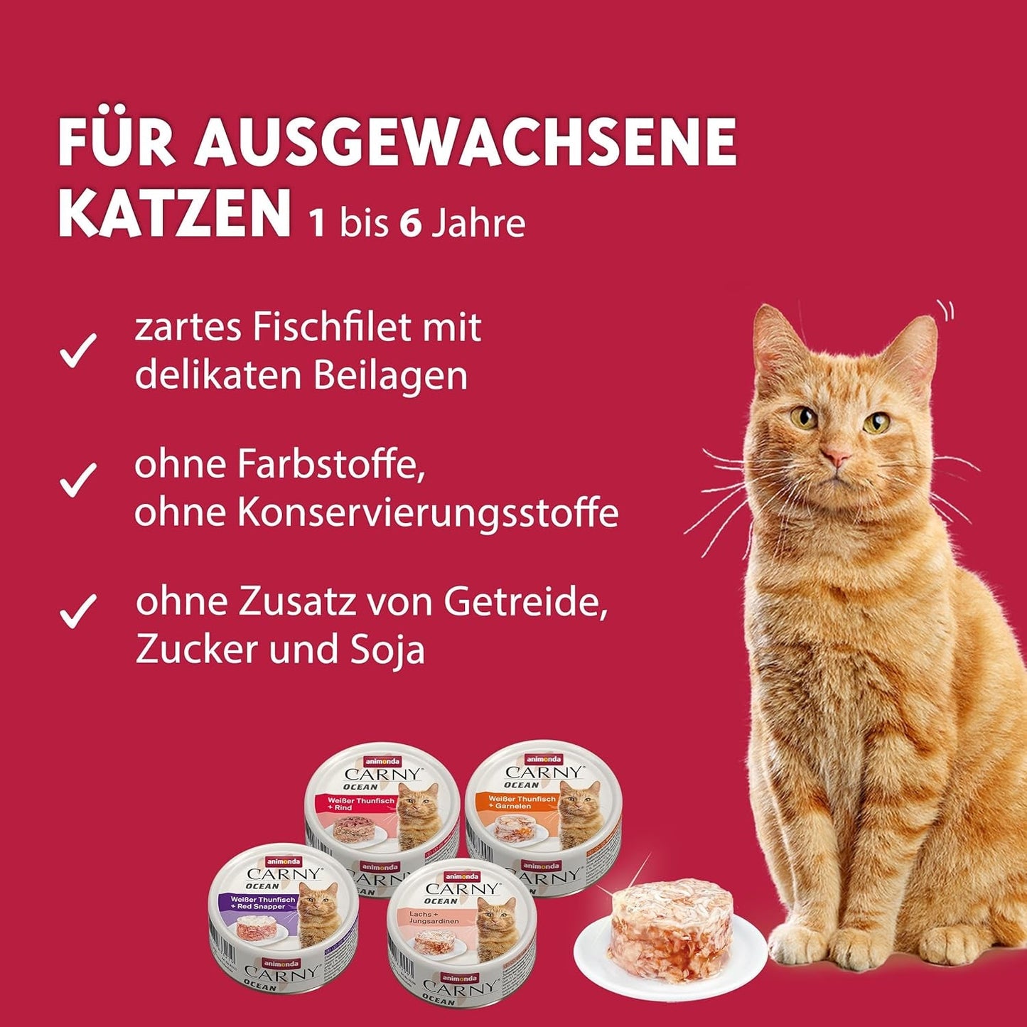 animonda Carny Adult Ocean Marine Sorte Nr. 1 (12 x 80 g), Nassfutter für ausgewachsene Katzen, Nassfutter mit zarten Fischfilets, getreide- und zuckerfreies Katzenfutter
