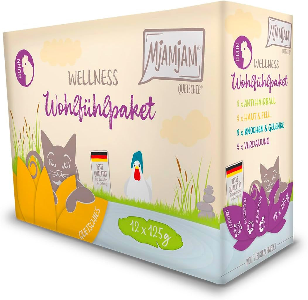 MjAMjAM – Premium-Nassfutter für Katzen – Huhn-Wellness-Packung, 12er-Pack (12 x 125 g), getreidefrei mit extra Fleisch