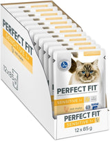 Nassfutter für Katzen Perfect Fit Sensitive 1+ mit Huhn in Soße, 12 Beutel, 12 x 85g – Premium-Nassfutter für empfindliche Katzen ab 1 Jahr, ohne Weizen und Soja, zur Unterstützung der Verdauung
