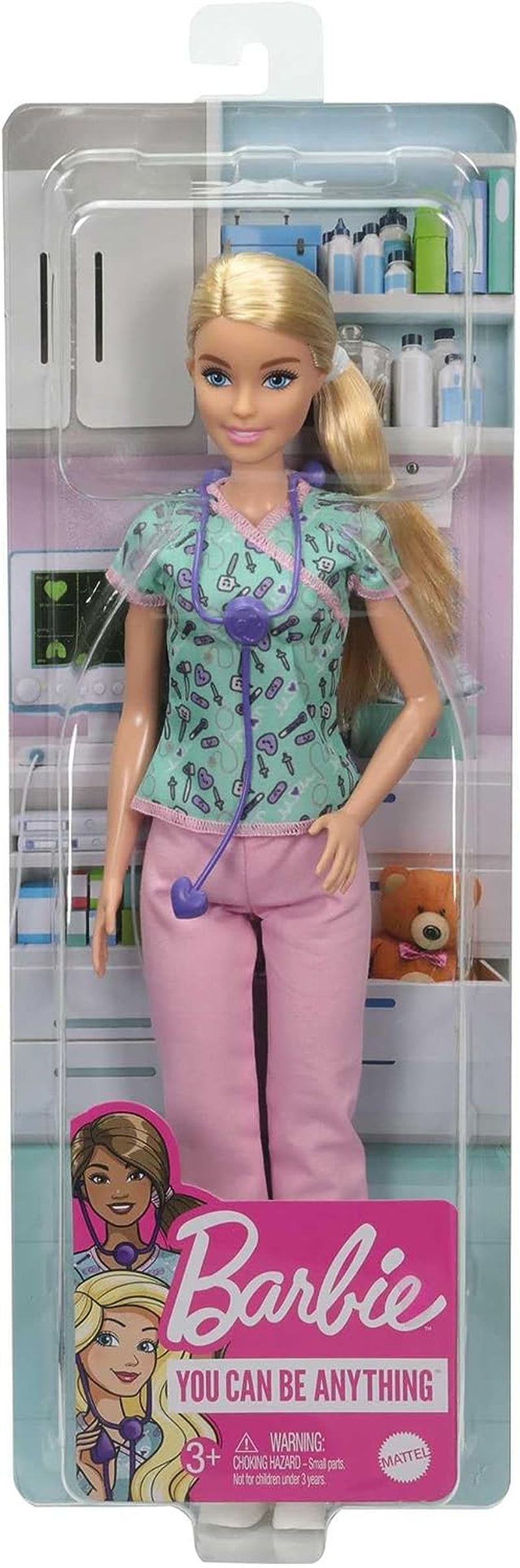 GTW39 Barbie-Puppe – Krankenschwester (ca. 30 cm) mit bedrucktem Oberteil und rosa Hose, weißen Schuhen und Stethoskop, tolles Geschenk für Kinder ab 3 Jahren