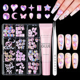 Makartt Strass-Klebegel – 15 ml UV-Nagelkleber-Set mit rosa Nagel-Charms, Herz-Kreis-Nagelschmuck und Nageldesign-Zubehör für Heim-Maniküre, Valentinstagsgeschenk
