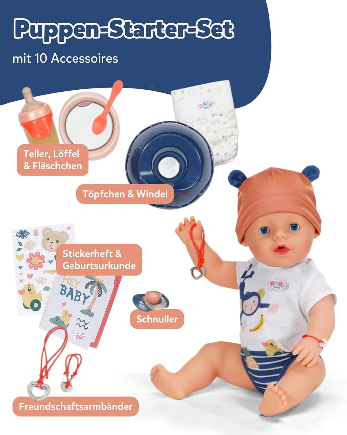 BABY Born Emma im Dschungel-Stil – Puppe 43 cm groß – 10 Funktionen. Inklusive Zubehör und Kleid in Unisex-Farben – Funktioniert ohne Batterien – Geeignet für Kinder ab 3 Jahren. Naty Shop Dolls