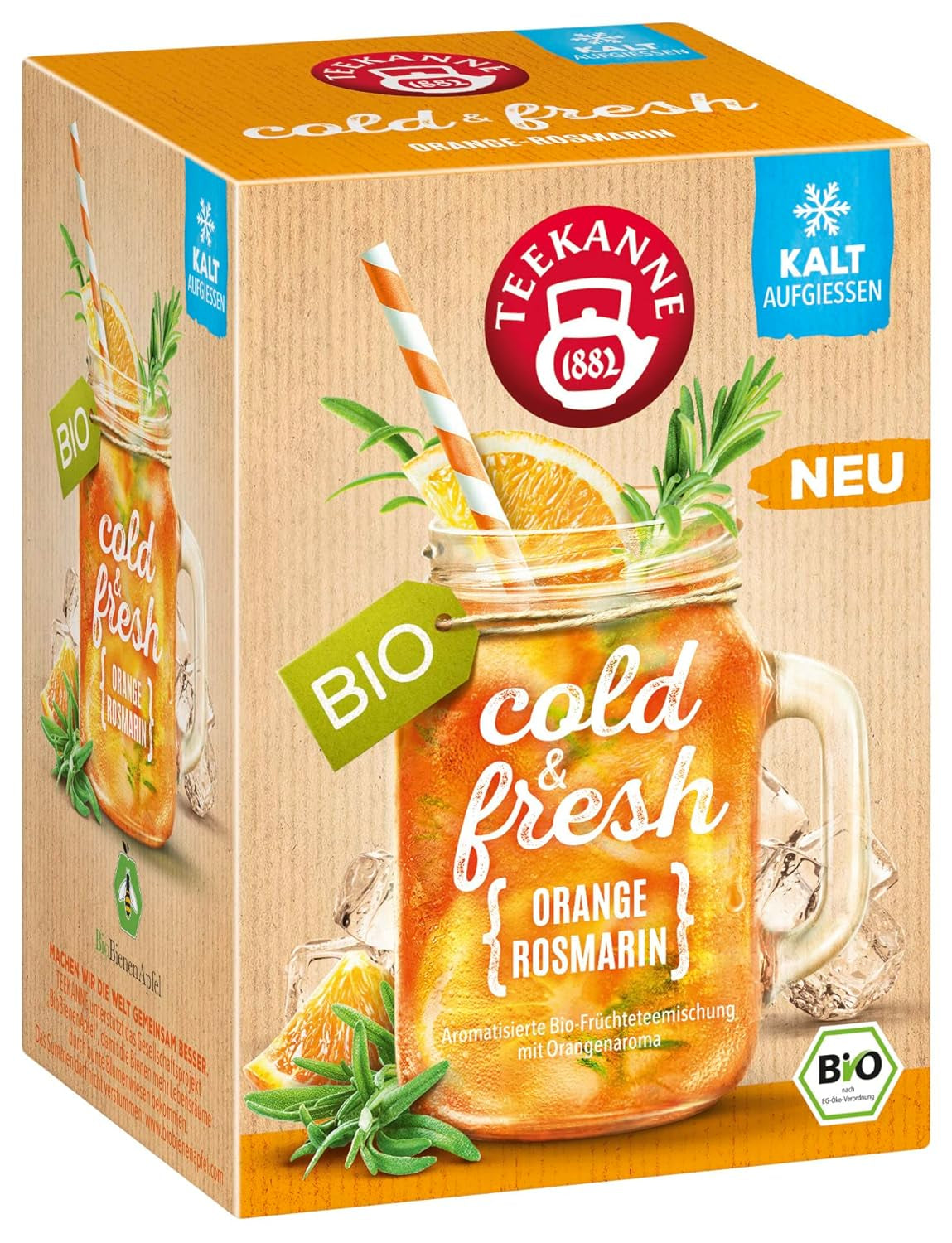 Teekanne Cold & Fresh BIO 4Er Mix – Mit den neuen Sorten Zitrone-Minze, Pfirsich-Maracuja, Orange-Rosmarin, Grapefruit-Minze-Ingwer (4 X 45G)