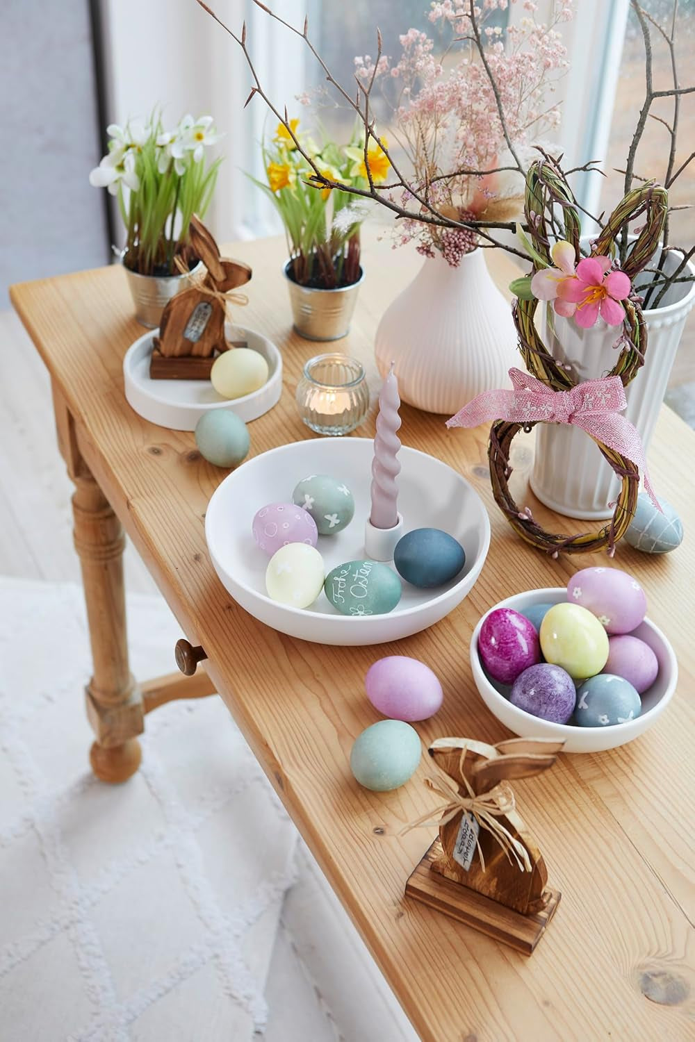 Heitmann Eierfärbe-Naturfarbset, 3 Eierfärbepulver (Gelb, Lila, Graublau), Graspapier-Aufkleberbogen