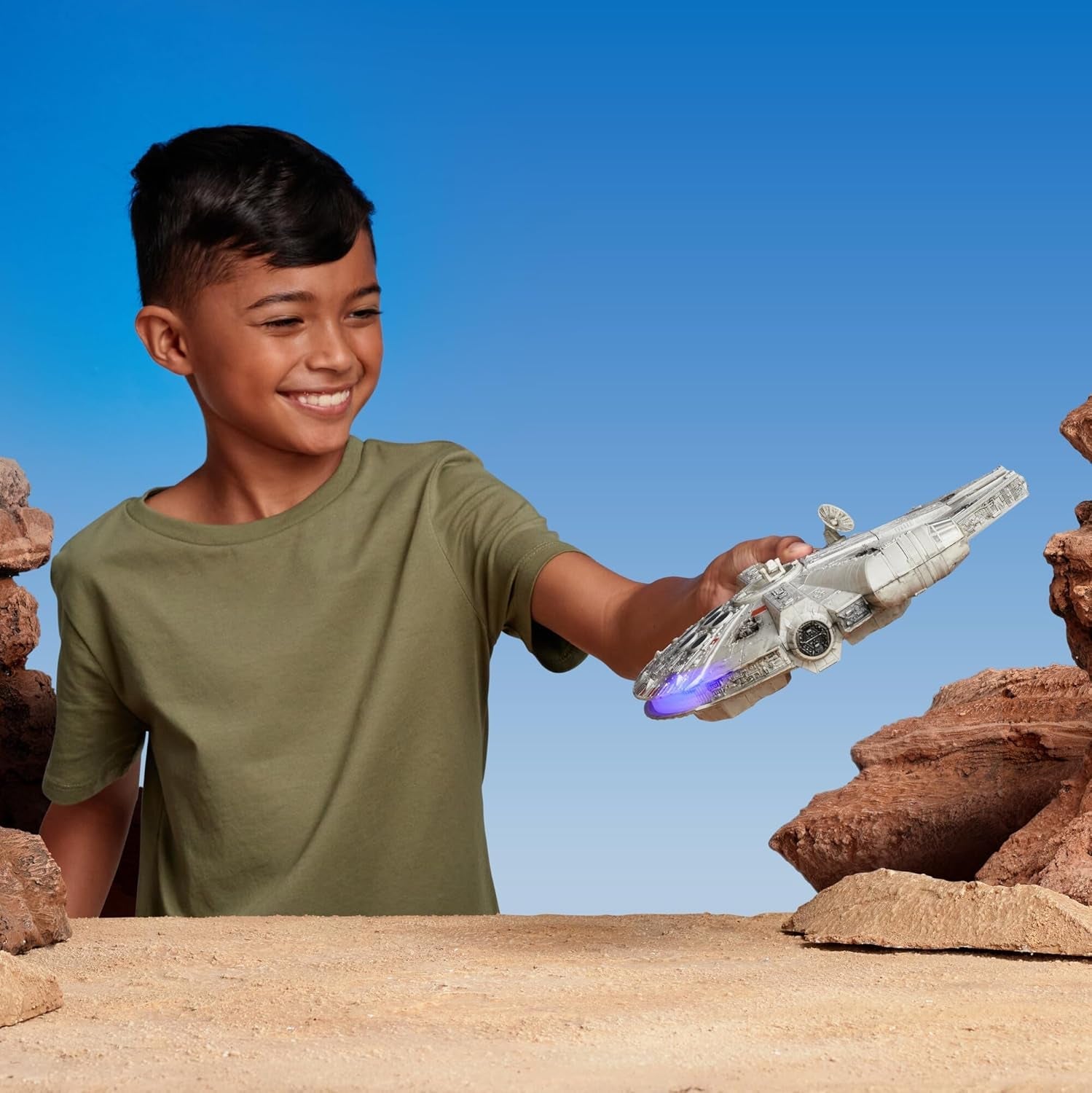 Star Wars Micro Galaxy Squadron SWJ0332 – Millennium Falcon 22,5 cm offizielles Fahrzeug mit Licht, Sound und Actionfiguren Naty Shop