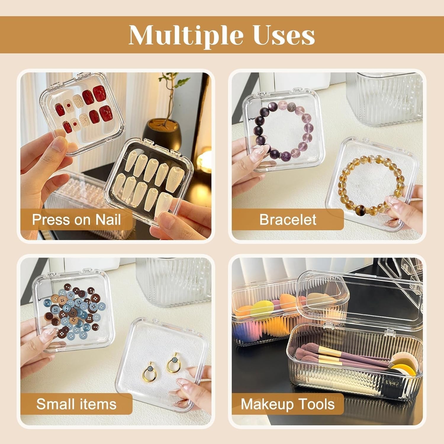 INMORVEN Nagel-Aufbewahrungsbox-Set – 14 transparente Nagelboxen + 1 große Box und 60 Klebescheiben – ideal für die Aufbewahrung von künstlichen Nägeln, Gel-Nagelzubehör und Nagellack (14 Stück in einer Schicht).