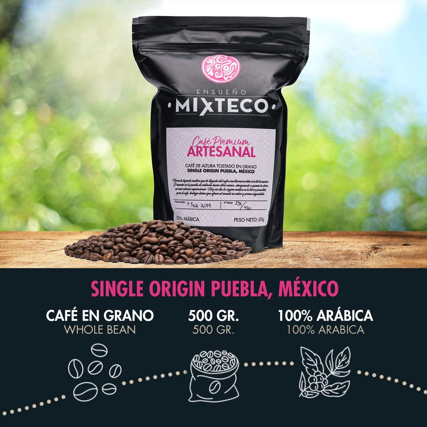 Geröstete Arabica-Kaffeebohnen | 500 g mit einem Hauch von Kakao und Mandeln | Von einer traditionellen Kaffeerösterei | Zarter Geschmack
