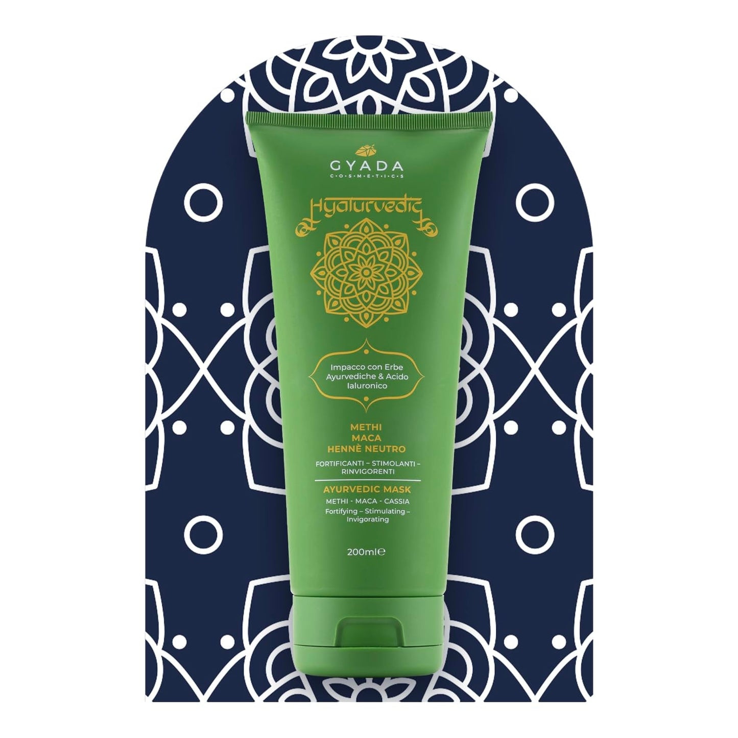 GYADA COSMETICS, Hyalurvedisch stärkende ayurvedische Kompresse, professionelle Behandlung für feines und schwaches Haar, Anti-Frizz mit Methi, Maca, neutralem Henna, 200 ml Naty Shop Haarmaske