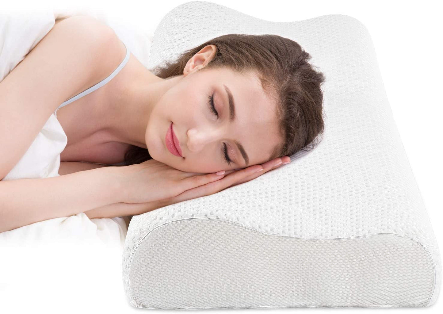Fityou Memory-Schaum-Kissen, Nackenstützkissen, ergonomisches Schlafkissen, Kühlkissen, doppelseitiges Design, waschbarer Kissenbezug (67,5 x 40 x 13 cm), orthopädische Nackenkissen, Naty Shop, reinweiß, 60 x 35 x 9/11 cm