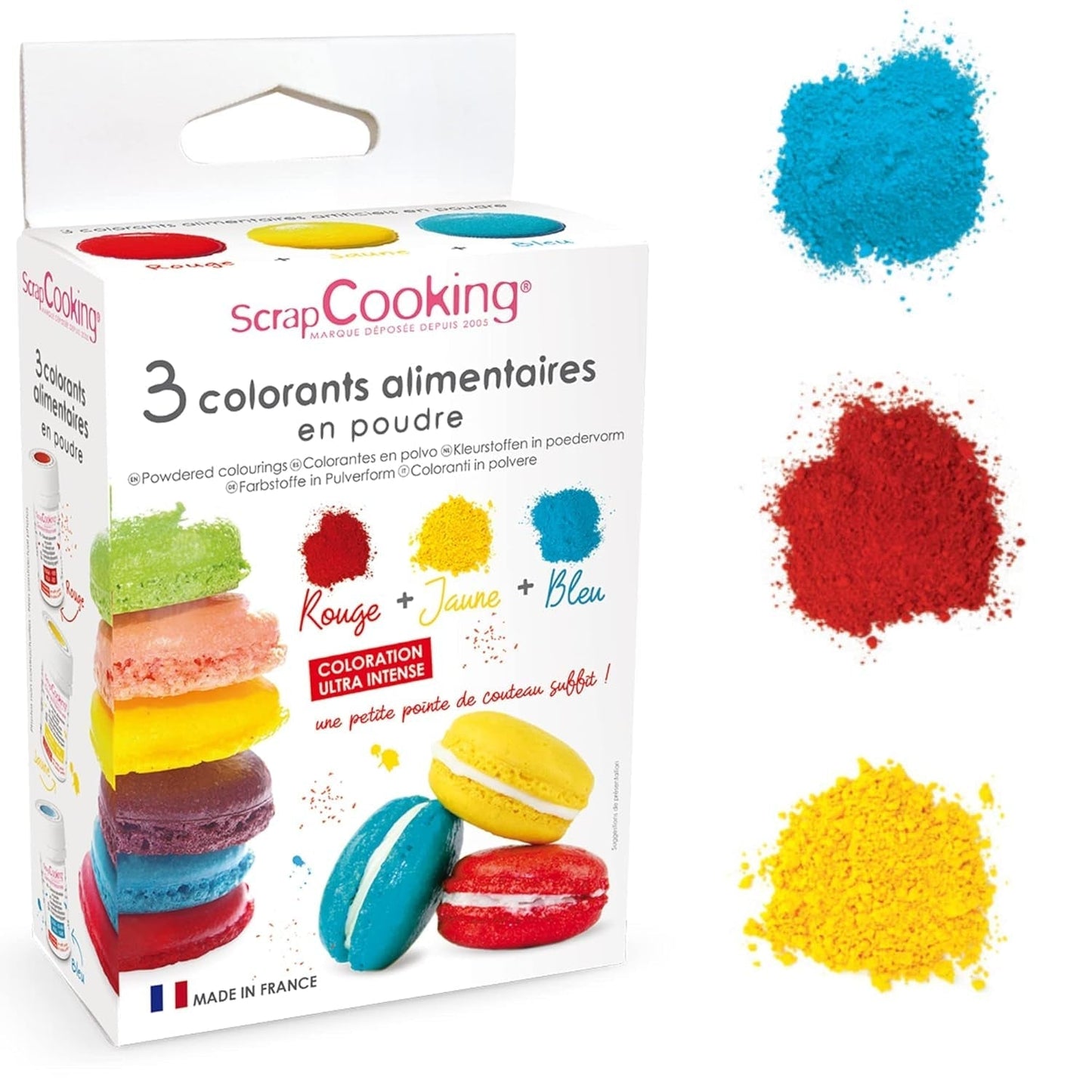 Scrapcooking – Set mit 3 Pulver-Lebensmittelfarben – Rot, Gelb, Blau – Lebensmittelfarbe zum Backen, Kuchen, Plätzchen, Plätzchen, Teig, Fondant, Regenbogenkuchen – 4011