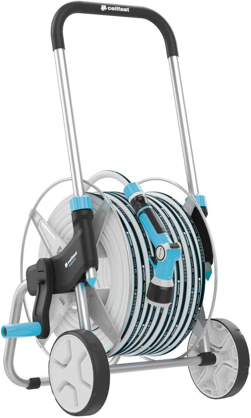 CELLFAST Gartenschlauchwagen, 2-Rad-Schlauchaufroller, korrosionsbeständiger Gartenschlauchaufroller, verhindert Schlauchbiegung, 1/2 Zoll, 45 m, Aluplus