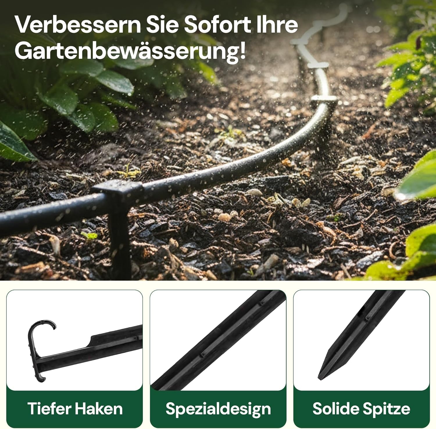 GARDENIX AquaPIN Gartenschlauchanker, 50 Stück, Erdspieß, Befestigungsanker für Tropfschlauch, Bewässerungsschlauch, Verbindungsgabel