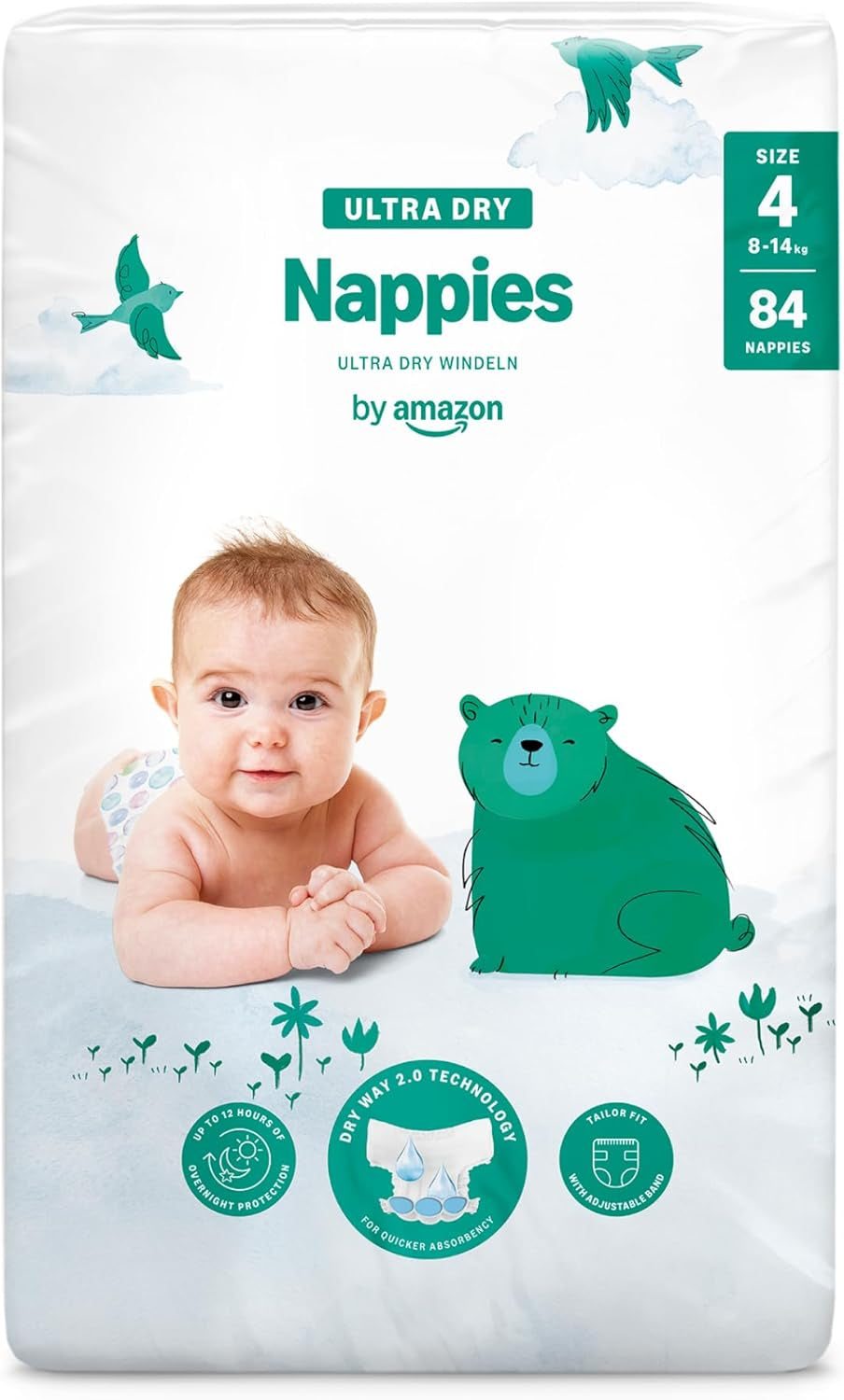 Amazon Ultra Dry Windeln, Größe 3 (4–9 kg) – Monatsbox, Weiß, 172 Stück (2 Packungen à 86 Stück) (ehemals Mama Bear, identisches Produkt)