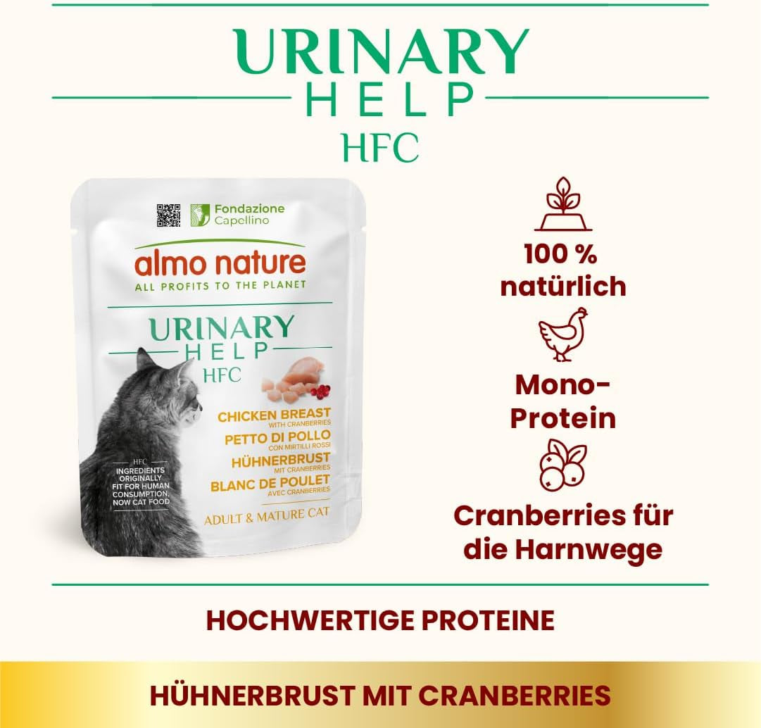 Almo Nature HFC Urinary Help – Nassfutter für Katzen – Unterstützung für die Harnwege – Atlantischer Tunfisch & Cranberries – Human Grade, Monoprotein, Glutenfrei – 24 x 50 g