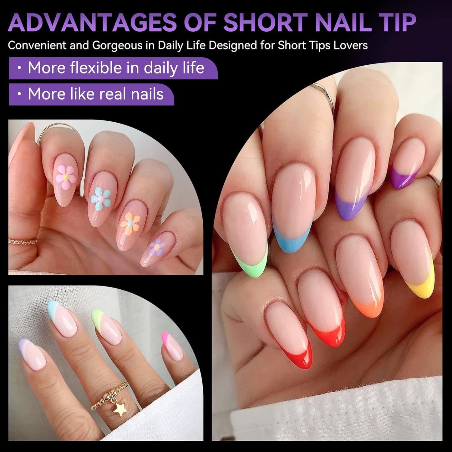 Gelike Ec Short Almond Nails – Weiche Nägel mit vollständiger Abdeckung, vorpolierte künstliche Nägel für Nagelverlängerungen, Nagelstudio zu Hause, DIY-Salon, 120 Stück, 12 Größen