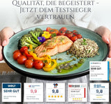 24-teiliges Keramik-Steinzeug-Geschirrset für 6 Personen, Ibiza-Design, TESTSIEGER. Ein wunderschönes mediterranes Geschirrset mit Schüsseln und Tellern. Pure Living Geschirrset, Salbeigrün.