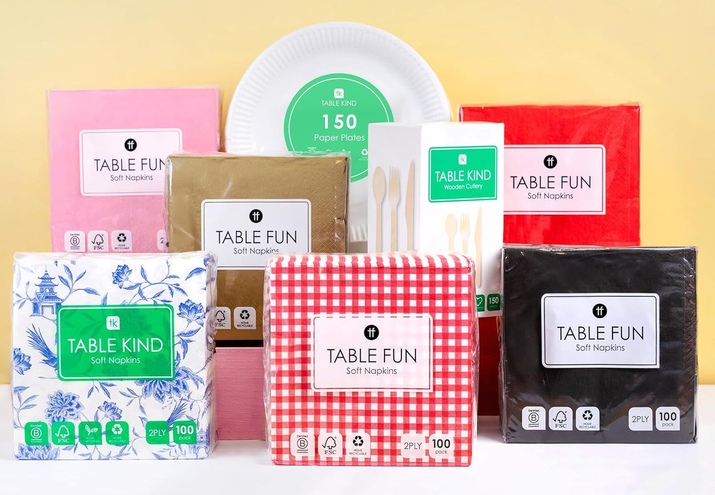 Table Kind 100 weiße weiche Servietten in Großpackung, hochwertige Servietten für Party, Catering und den täglichen Gebrauch, FSC, nachhaltig und recycelbar, hergestellt in der EU | 2-lagig | 33 cm