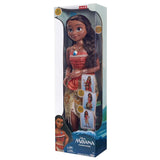 Disney Prinzessin Moana, 80 cm große Spielpuppe von Jakks Pacific, bewegliche Puppe mit Bürste zum Kämmen ihrer gewellten Locken, vom Film inspiriertes Kleid, abnehmbare Anhänger-Halskette, Puppen, Naty Shop