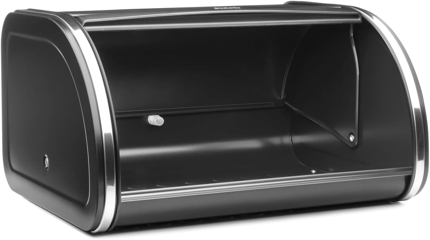 Brabantia Brötchen-Brotbox – Kompakte Aufsatz-Aufbewahrungsbox für Brot, Bagels und Brötchen mit flachem Deckel, robuster Stahl – mittelgroß – mattschwarz. Lebensmittel-Aufbewahrungsboxen Naty Shop