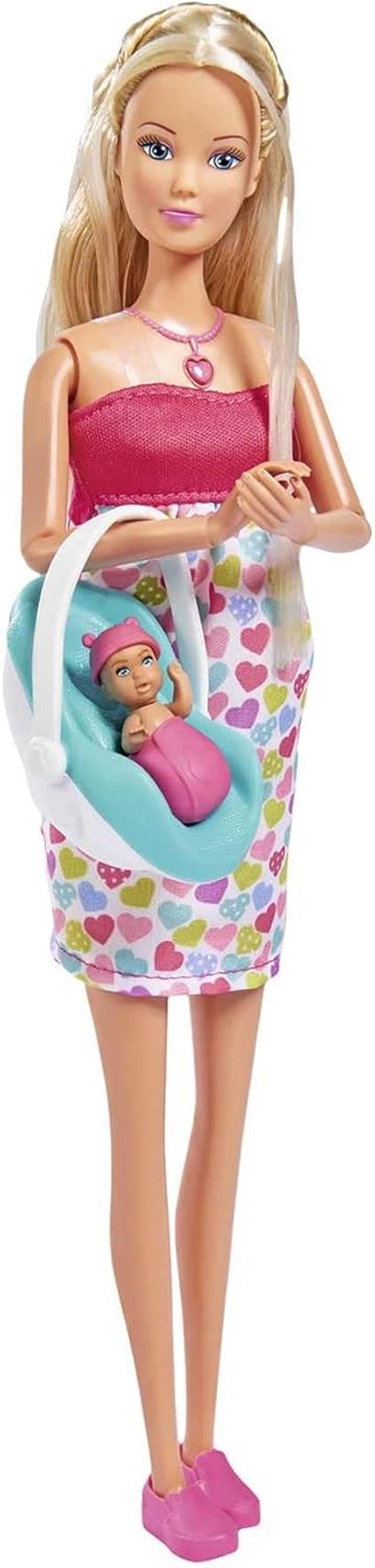 Simba 105733480 - Steffi Love Babyrucksack, schwangere Puppe mit Baby und tollen Geräuschen, Babyzubehör und Babytrage, rosa Naty Shop Einzelpuppen