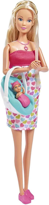 Simba 105733480 - Steffi Love Babyrucksack, schwangere Puppe mit Baby und tollen Geräuschen, Babyzubehör und Babytrage, rosa Naty Shop Einzelpuppen