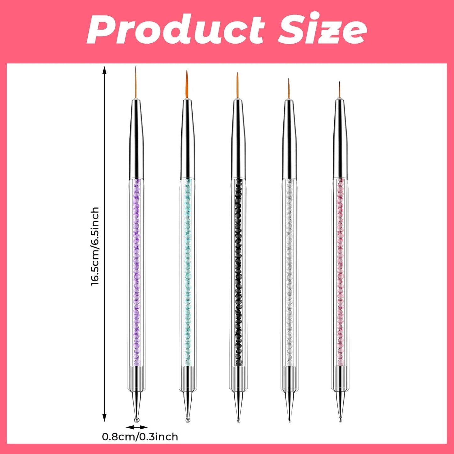5 Stück Nail Art Pinsel Set Dotting Tool Nailart Pinsel Nageldesign Double Ended Dotting Pen Strass Professionelle Acryl Feinmalerei Nail Art Design