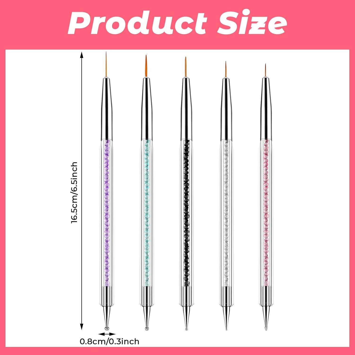 5 Stück Nail Art Pinsel Set Dotting Tool Nailart Pinsel Nageldesign Double Ended Dotting Pen Strass Professionelle Acryl Feinmalerei Nail Art Design