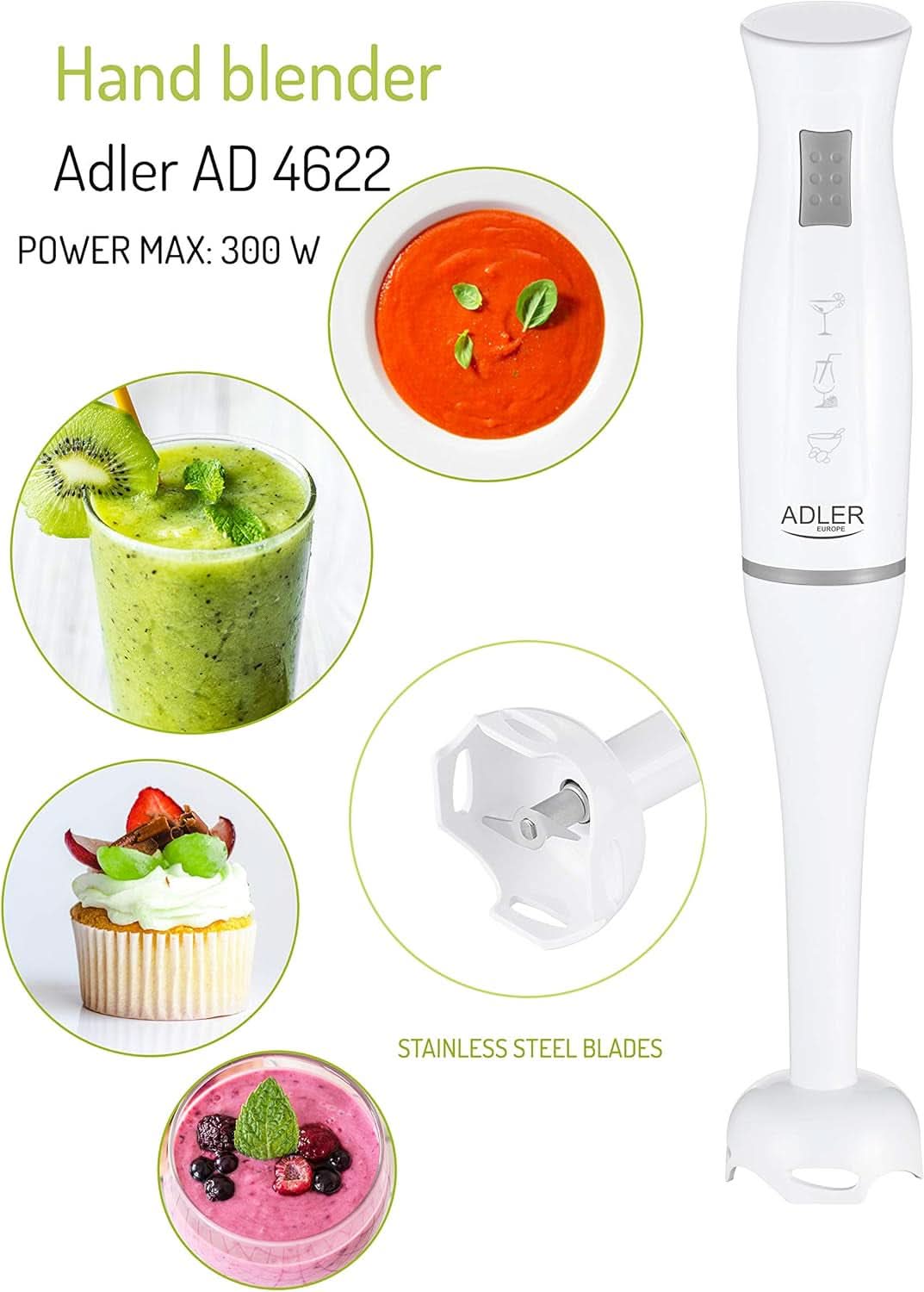 Adler AD4622 Mixer, Kunststoff, weiß Kitchen Naty Shop